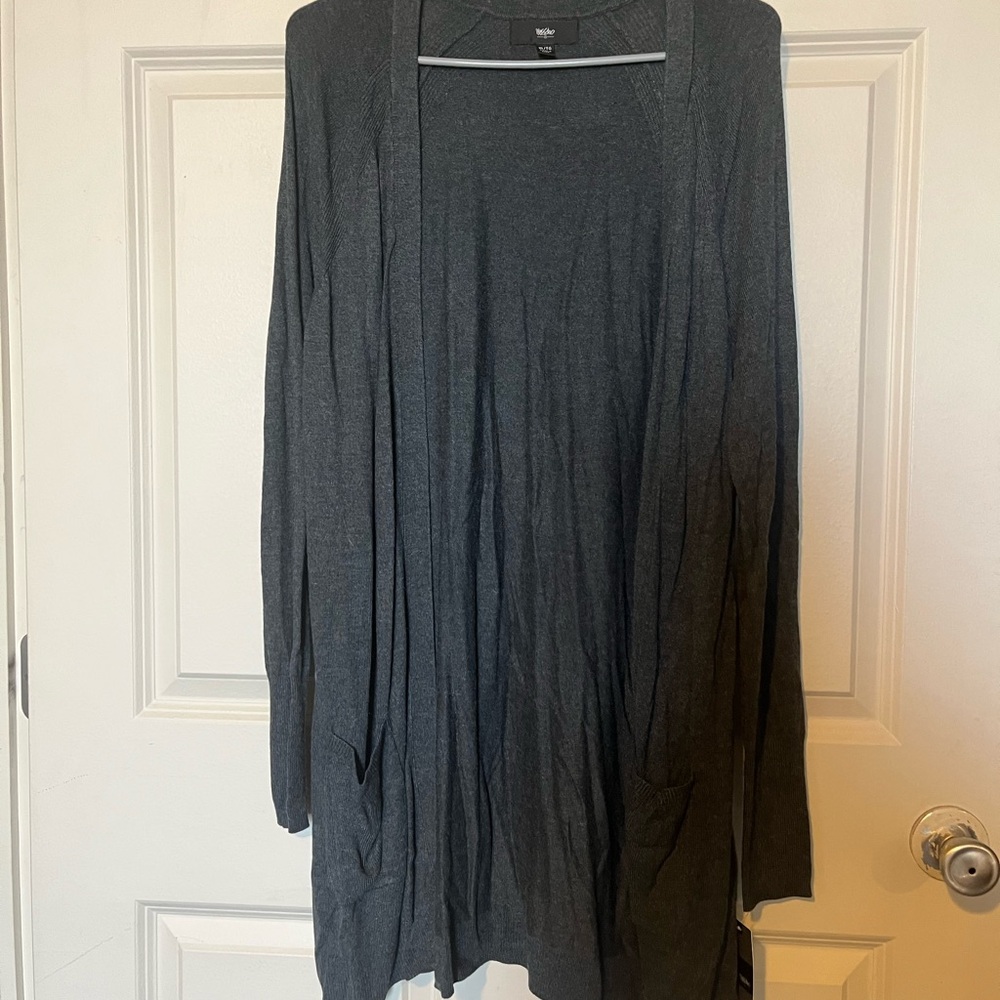 Mossimo Charcoal Knit Long Sweater, 2 Small Pockets on Front NWT